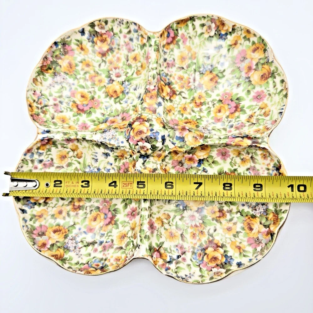 Vintage Chintz Windsor E & R Erphila 4 Section Serving Dish Czechoslovakia